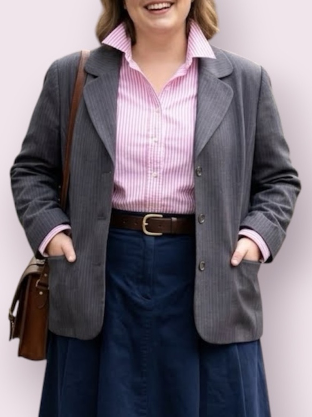 Alfred Dunner Woman Plus Size Suit Jacket Blazer Gray With White Pinstripes 24W